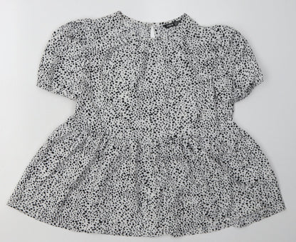 SheIn Womens White Animal Print Polyester Basic Blouse Size XS Crew Neck