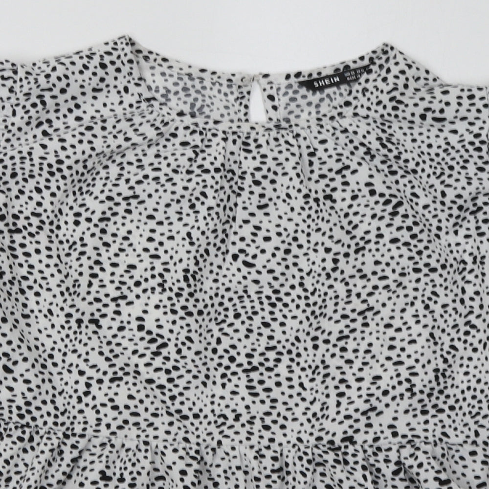 SheIn Womens White Animal Print Polyester Basic Blouse Size XS Crew Neck