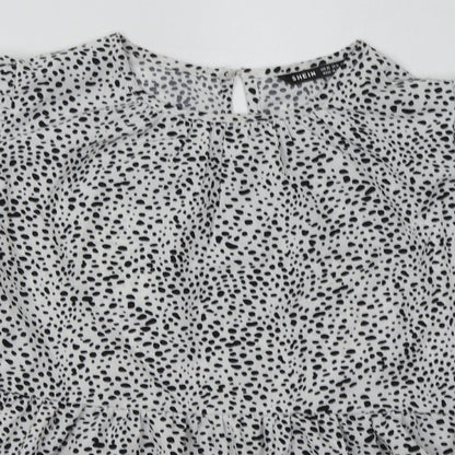 SheIn Womens White Animal Print Polyester Basic Blouse Size XS Crew Neck