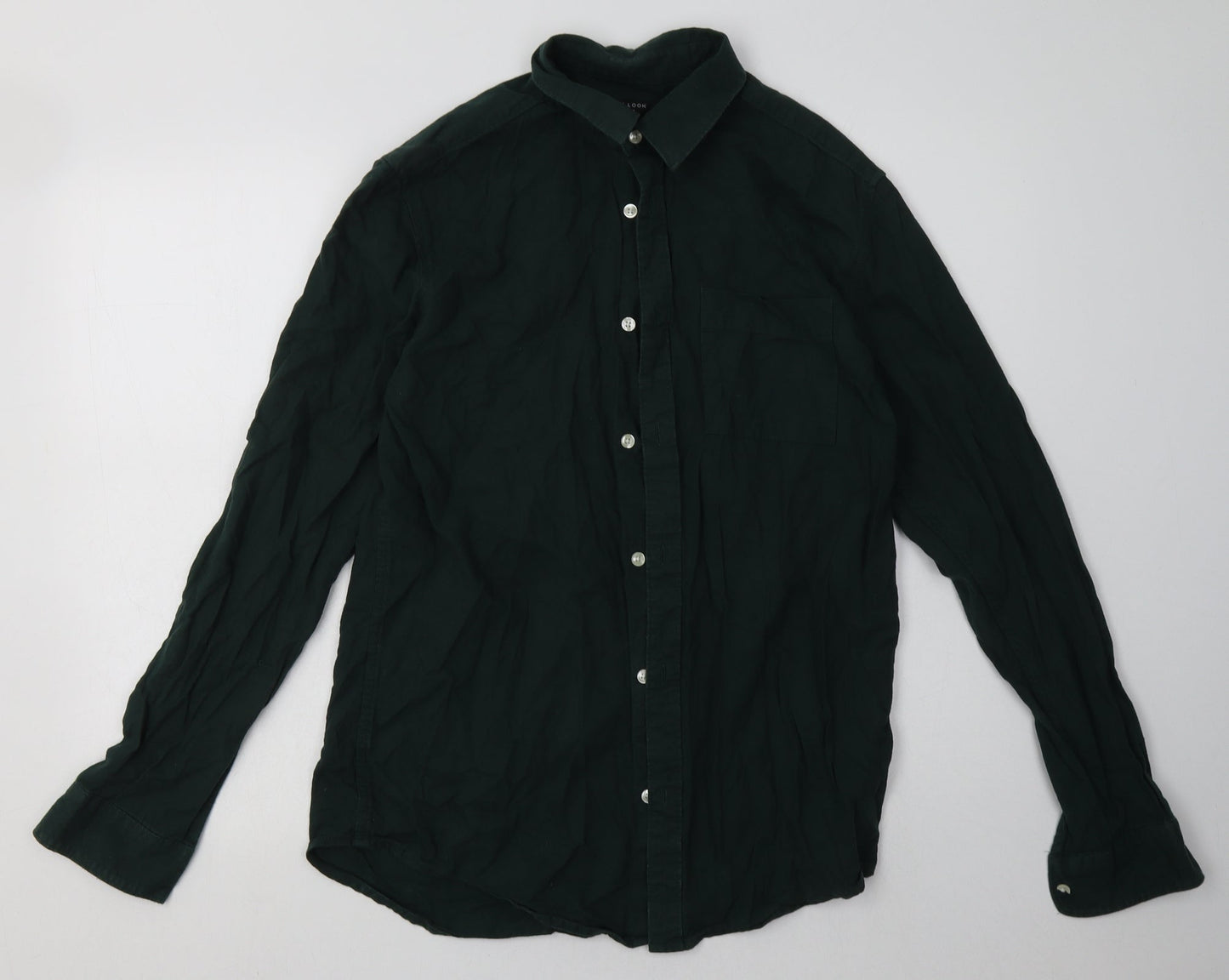 Mens UK Size M New Look Green  Button-Up Long Sleeve Casual Shirt