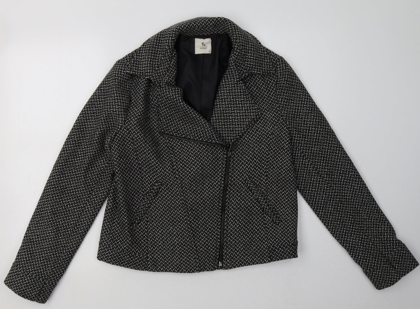 sainsburys Womens Black Geometric  Jacket  Size 14  Zip
