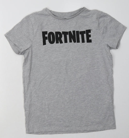 Primark Womens Grey  Coir Basic T-Shirt Size L Crew Neck - Fortnite