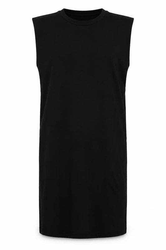 Front view of Zara women’s black cotton tank dress, size M, crew neck pullover