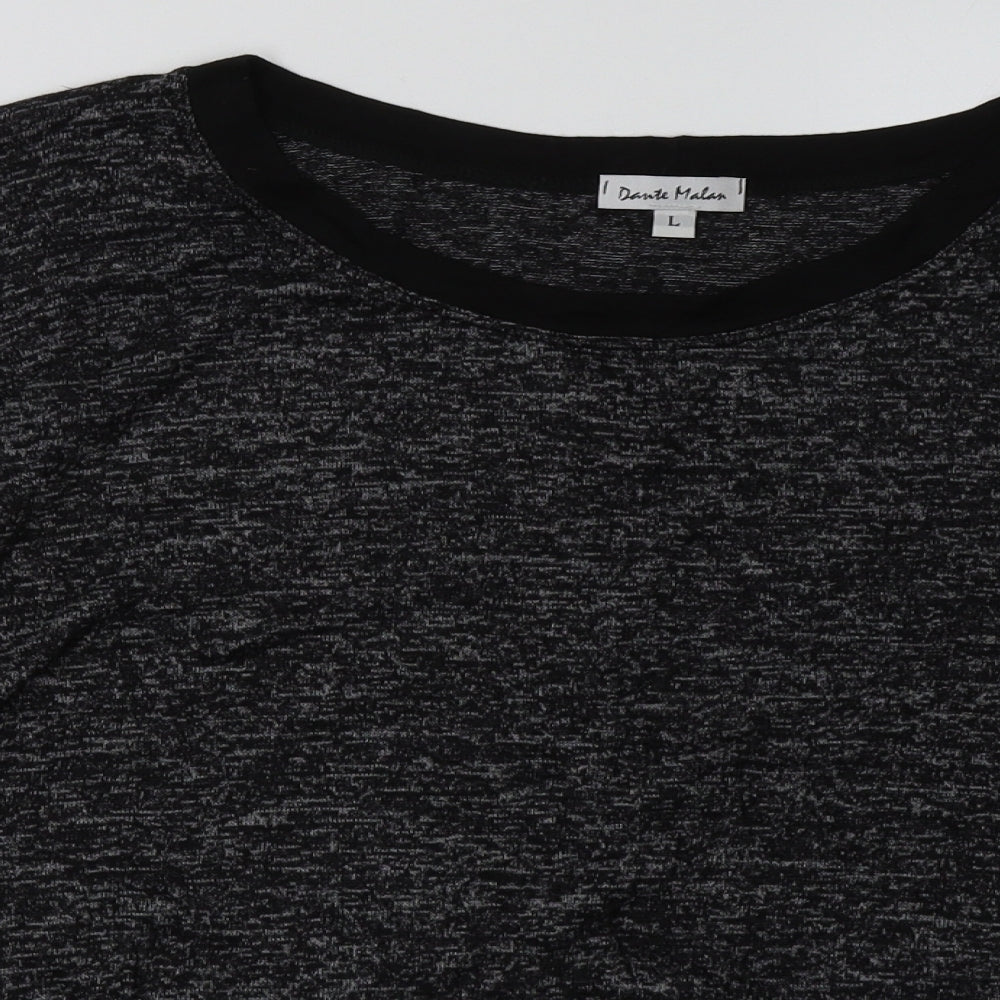 Close-up detail of dante malan women’s grey viscose pullover sweatshirt, size L, pullover