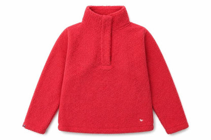 Front view of EWM women’s pink polyester pullover sweatshirt, size M, button