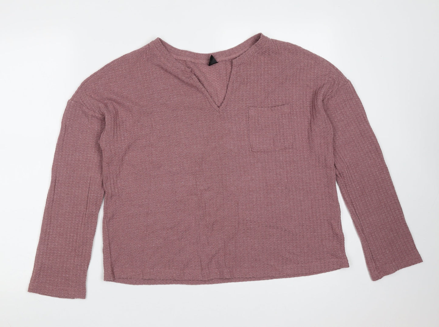 SheIn Womens Purple V-Neck  Polyester Pullover Jumper Size L   - waffle knit