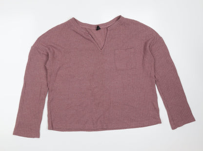 SheIn Womens Purple V-Neck  Polyester Pullover Jumper Size L   - waffle knit