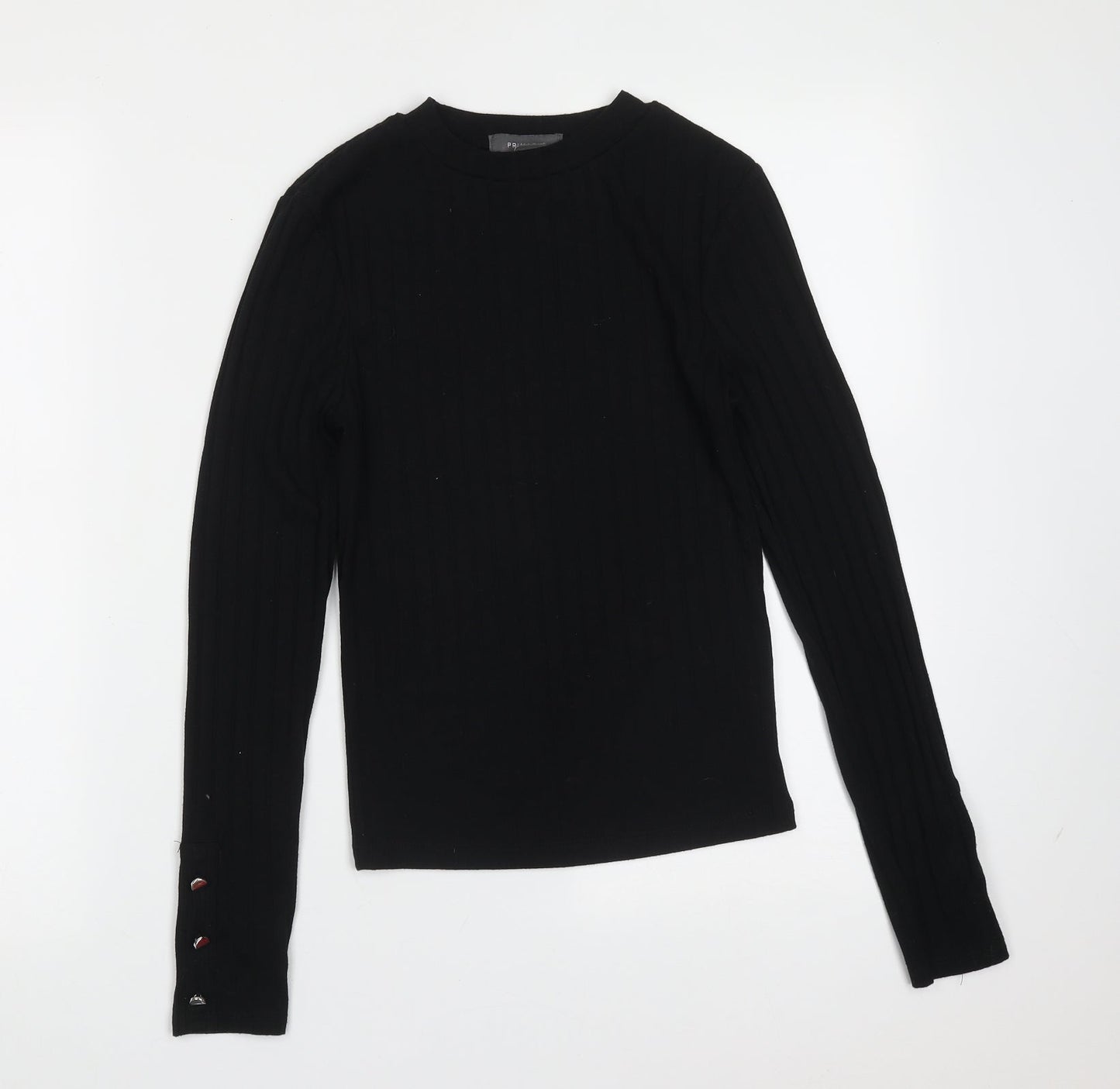 Primark Womens Black Round Neck Striped Polyester Pullover Jumper Size XS