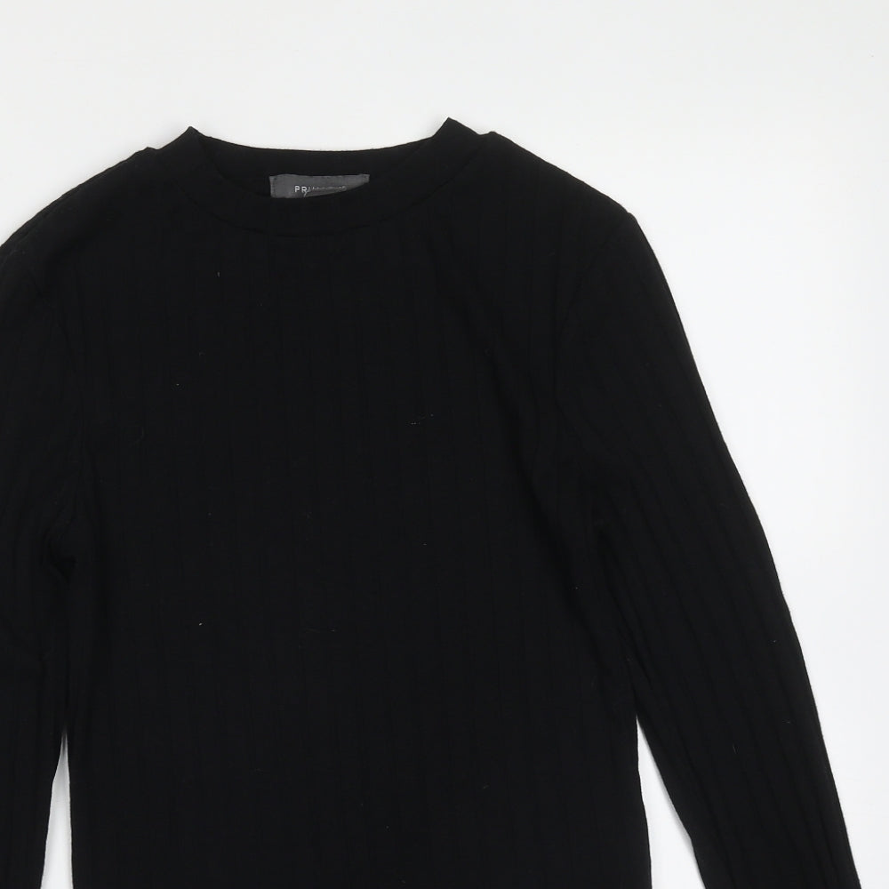 Primark Womens Black Round Neck Striped Polyester Pullover Jumper Size XS