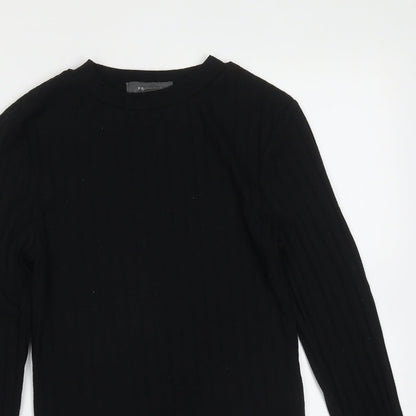 Primark Womens Black Round Neck Striped Polyester Pullover Jumper Size XS