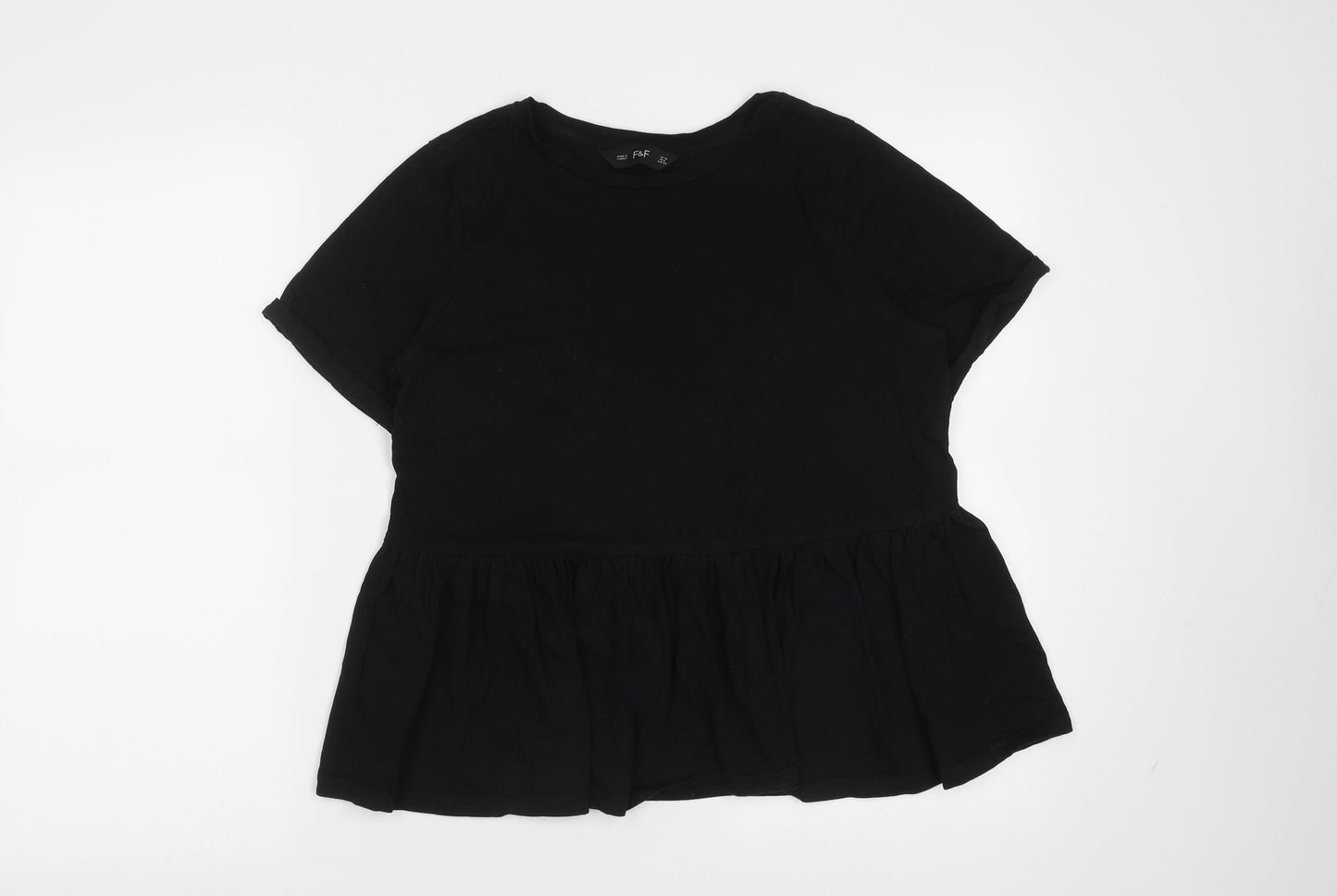 F&F Womens Black  Cotton Basic T-Shirt Size 10 Round Neck