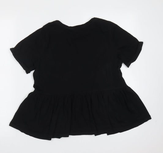 F&F Womens Black  Cotton Basic T-Shirt Size 10 Round Neck