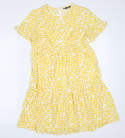 SheIn Womens Yellow Geometric Polyester Fit & Flare  Size S  Round Neck  - heart pattern