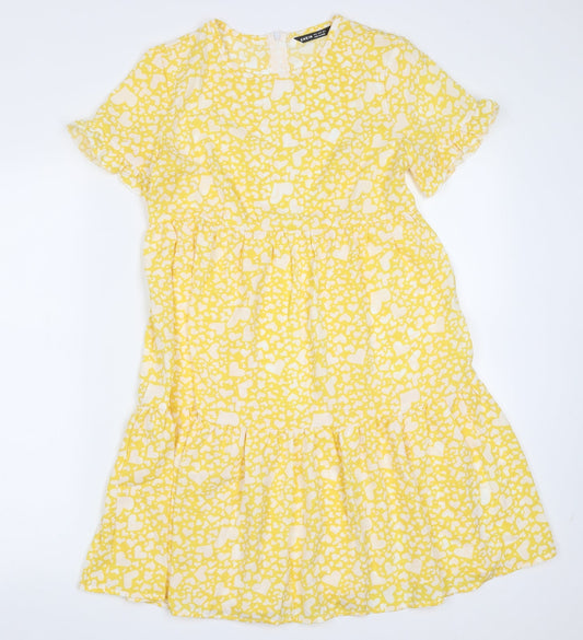 SheIn Womens Yellow Geometric Polyester Fit & Flare  Size S  Round Neck  - heart pattern