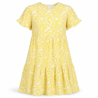 SheIn Womens Yellow Geometric Polyester Fit & Flare  Size S  Round Neck  - heart pattern