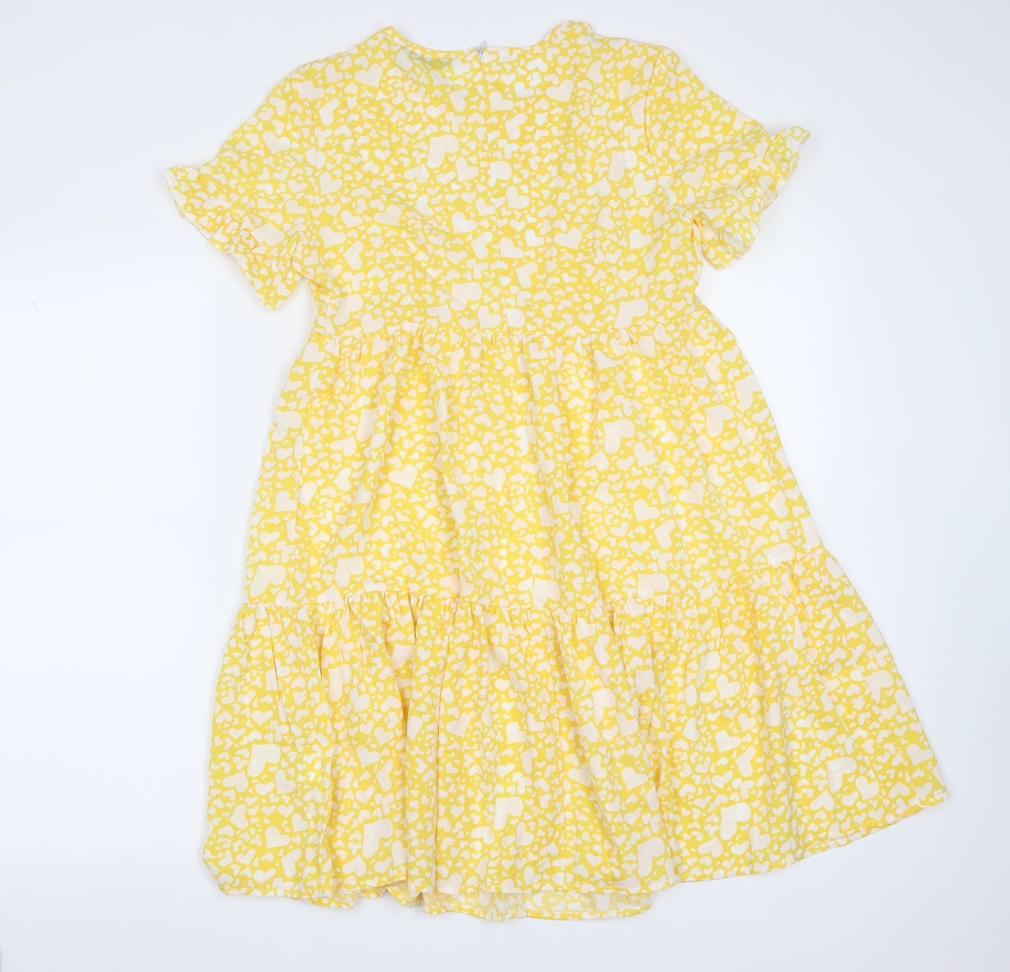 SheIn Womens Yellow Geometric Polyester Fit & Flare  Size S  Round Neck  - heart pattern