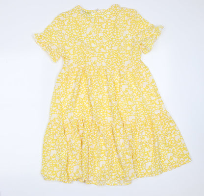 SheIn Womens Yellow Geometric Polyester Fit & Flare  Size S  Round Neck  - heart pattern