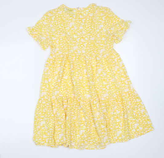 SheIn Womens Yellow Geometric Polyester Fit & Flare  Size S  Round Neck  - heart pattern