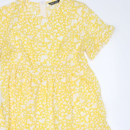 SheIn Womens Yellow Geometric Polyester Fit & Flare  Size S  Round Neck  - heart pattern