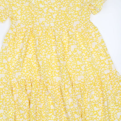 SheIn Womens Yellow Geometric Polyester Fit & Flare  Size S  Round Neck  - heart pattern