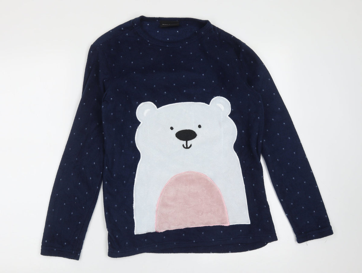 Additional front view of tramas women’s blue solid polyester top pyjama top, size S, - polar bear