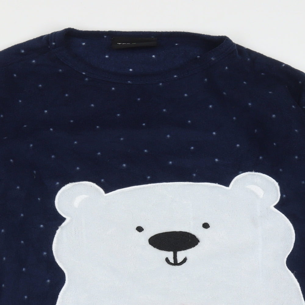 Close-up detail of tramas women’s blue solid polyester top pyjama top, size S, - polar bear