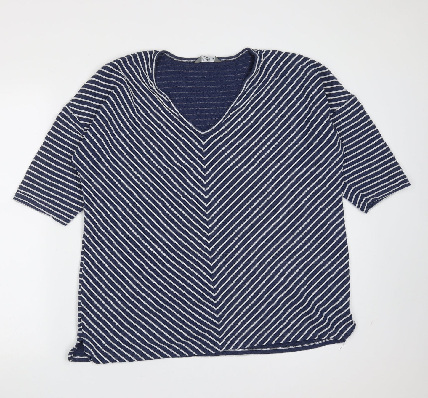 Nutmeg Womens Blue V-Neck Striped Cotton Pullover Jumper Size 18