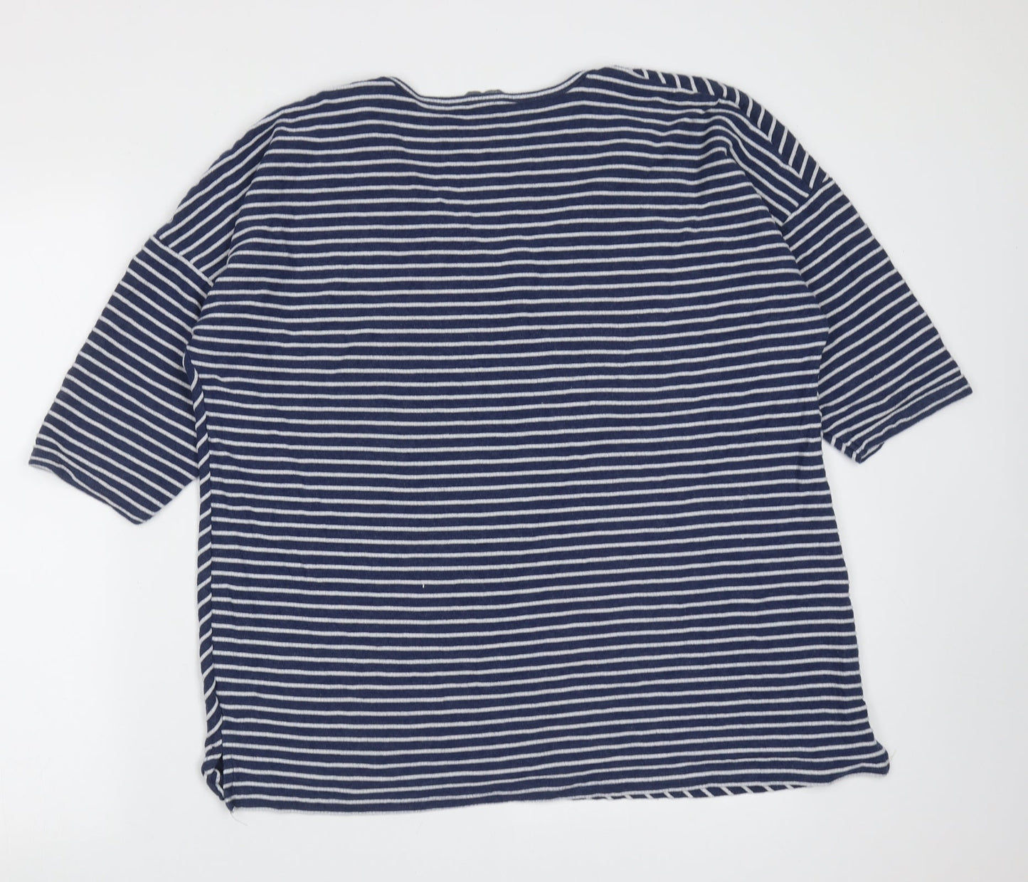 Nutmeg Womens Blue V-Neck Striped Cotton Pullover Jumper Size 18