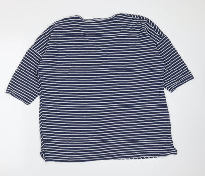 Nutmeg Womens Blue V-Neck Striped Cotton Pullover Jumper Size 18