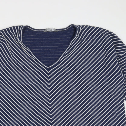 Nutmeg Womens Blue V-Neck Striped Cotton Pullover Jumper Size 18