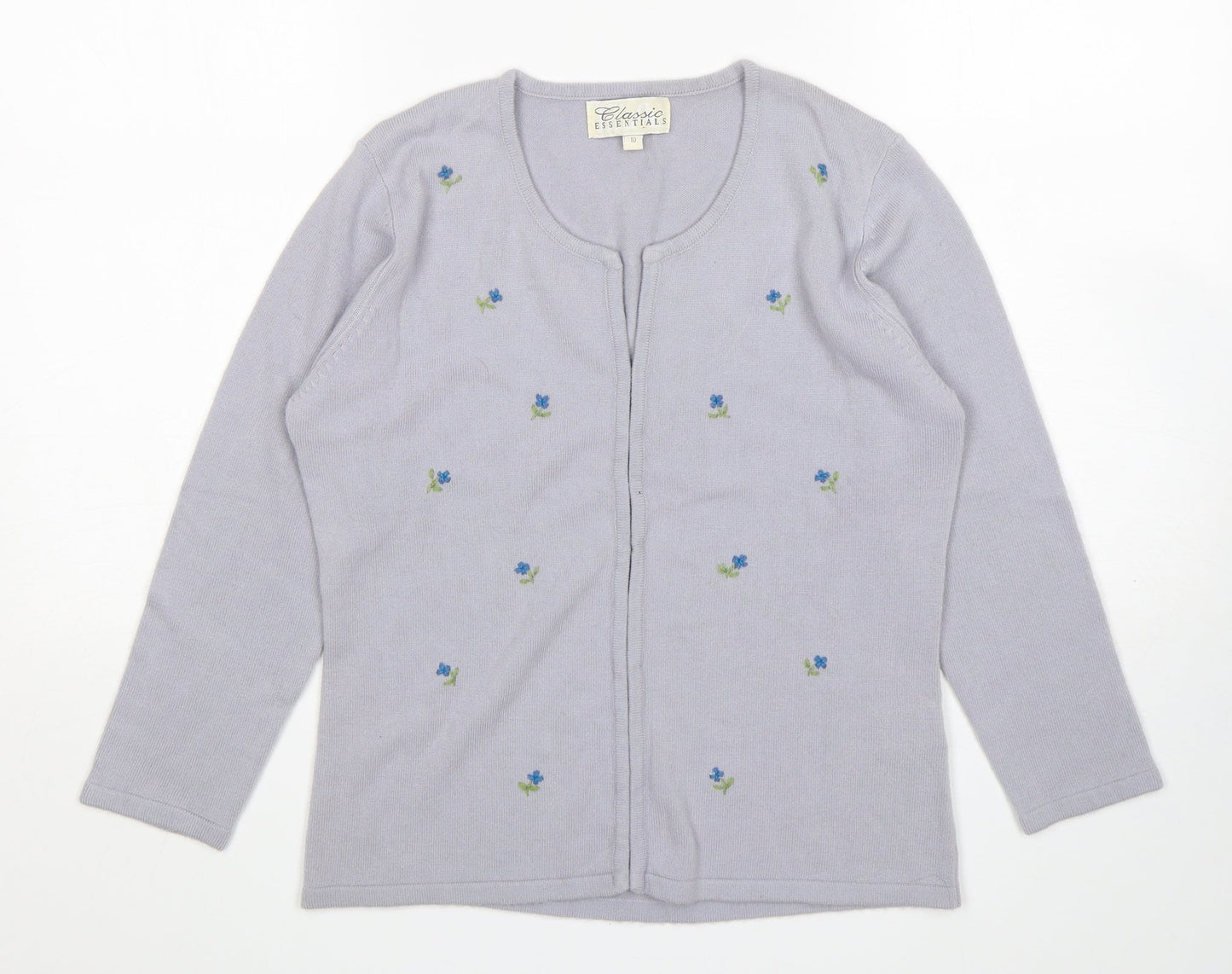 Classic Essentials Womens Grey Round Neck Floral Acrylic Cardigan Jumper Size 10