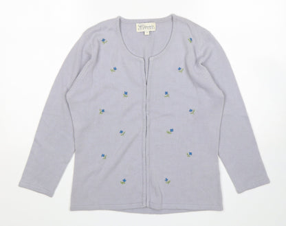 Classic Essentials Womens Grey Round Neck Floral Acrylic Cardigan Jumper Size 10