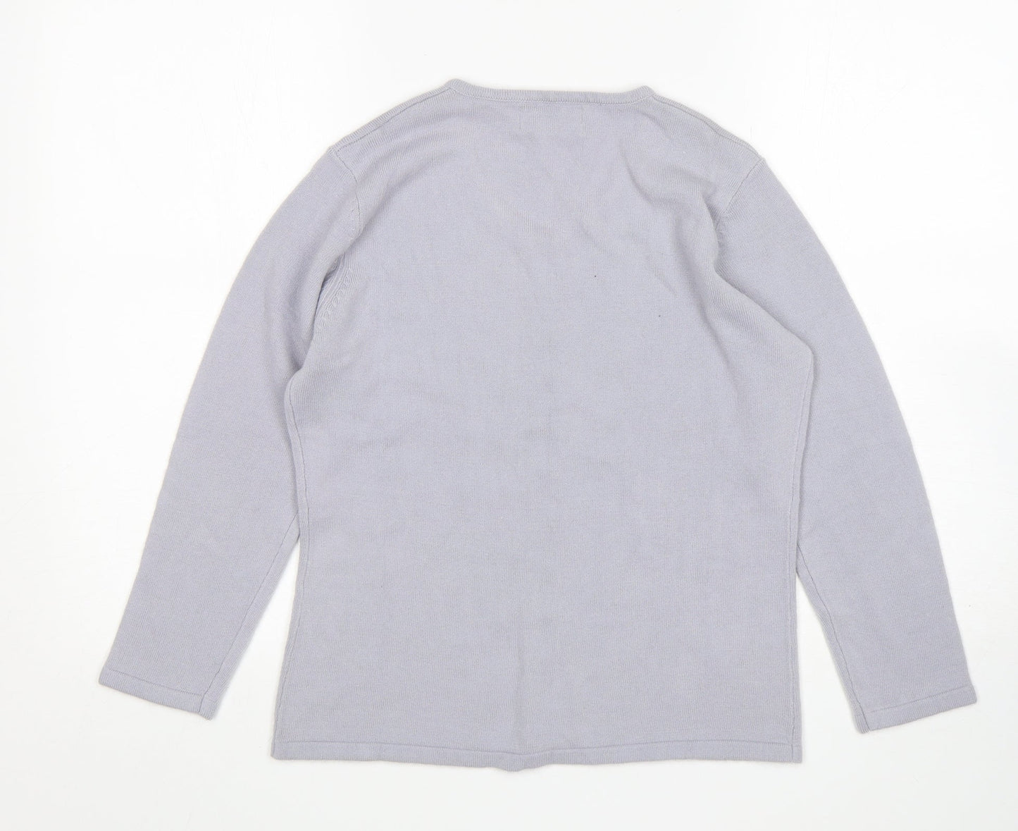 Classic Essentials Womens Grey Round Neck Floral Acrylic Cardigan Jumper Size 10