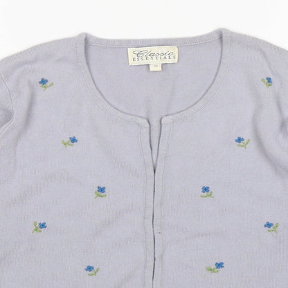 Classic Essentials Womens Grey Round Neck Floral Acrylic Cardigan Jumper Size 10