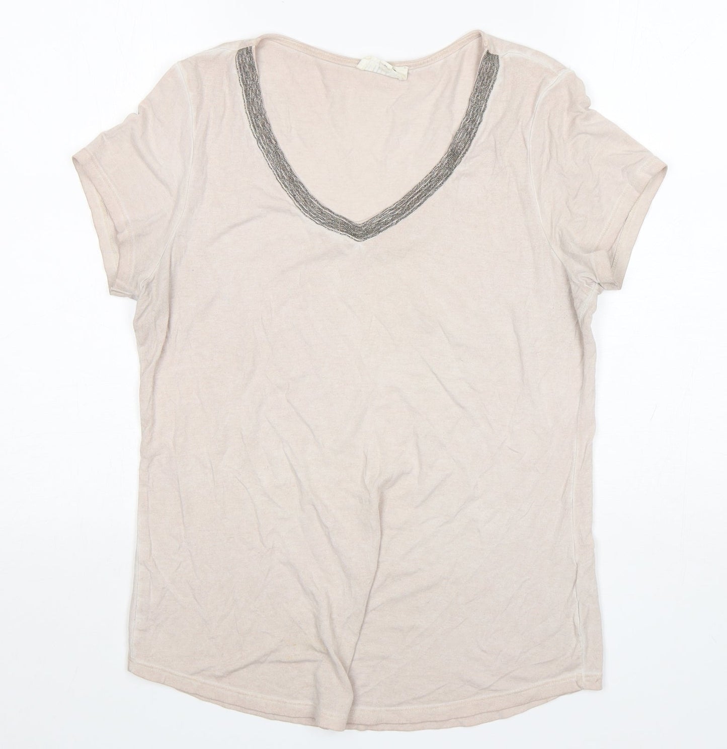 Womens UK Size 12 Nine Beige Basic T-Shirt