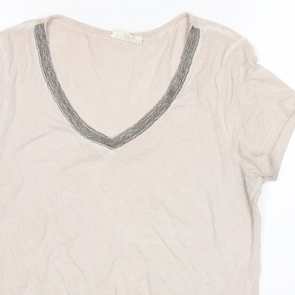 Womens UK Size 12 Nine Beige Basic T-Shirt
