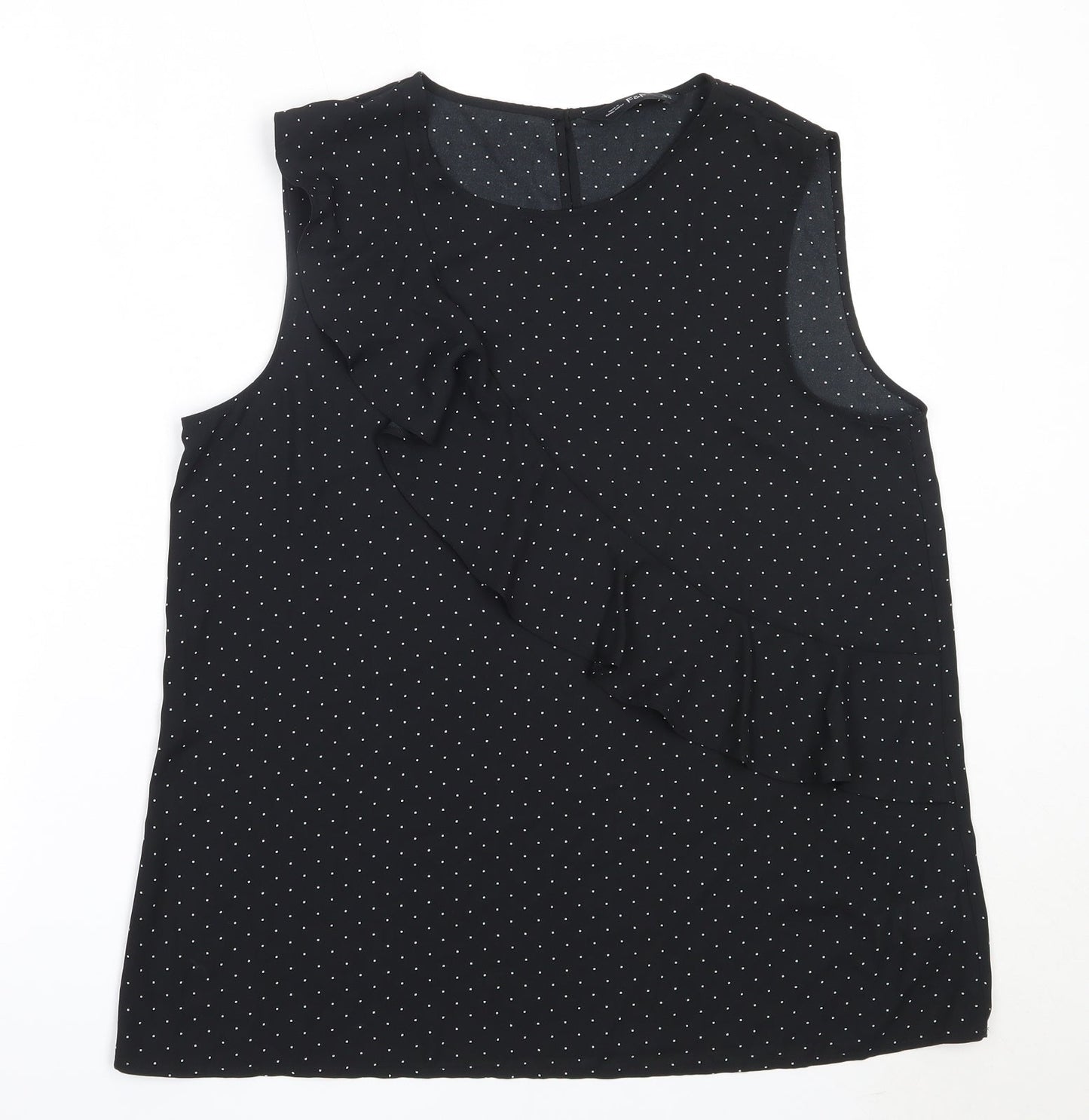 F&F Womens Black Polka Dot Polyester Basic Blouse Size 14 Round Neck