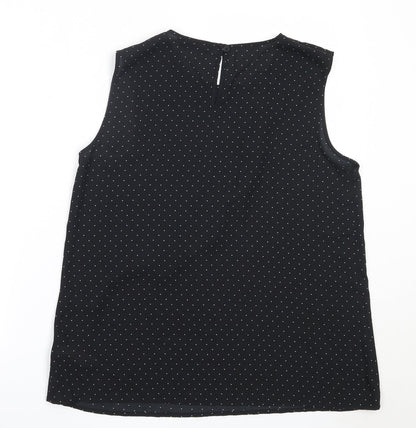 F&F Womens Black Polka Dot Polyester Basic Blouse Size 14 Round Neck