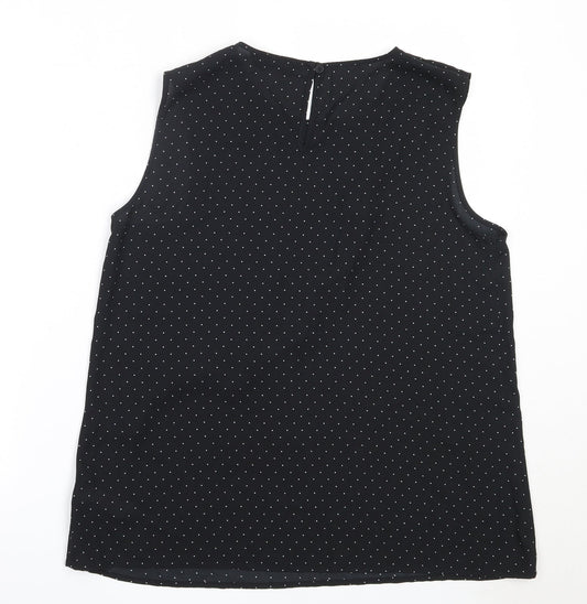 F&F Womens Black Polka Dot Polyester Basic Blouse Size 14 Round Neck