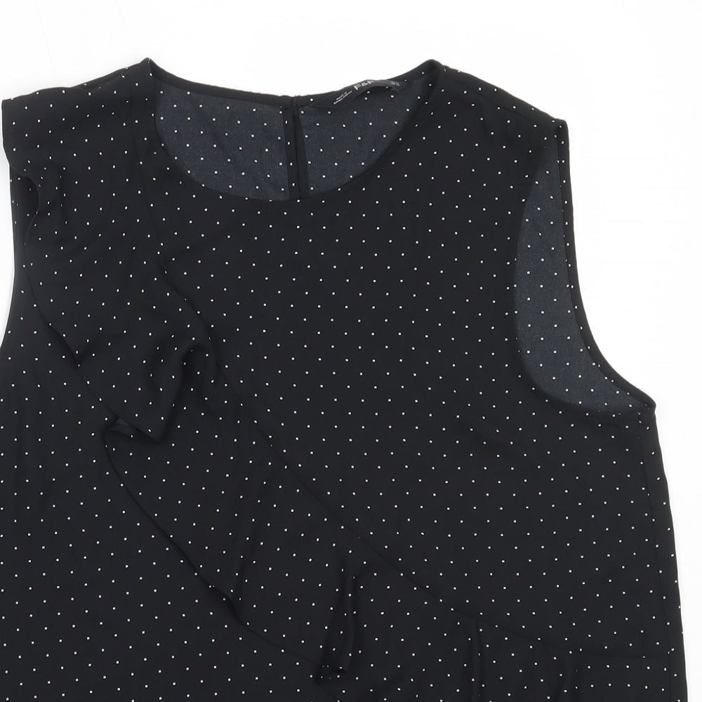 F&F Womens Black Polka Dot Polyester Basic Blouse Size 14 Round Neck