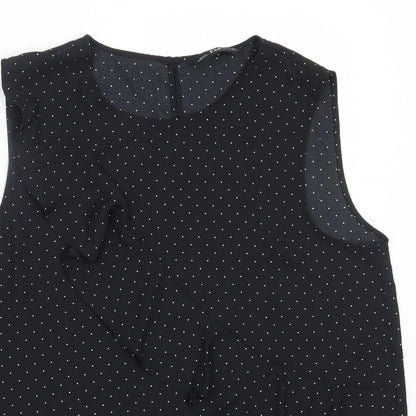 F&F Womens Black Polka Dot Polyester Basic Blouse Size 14 Round Neck