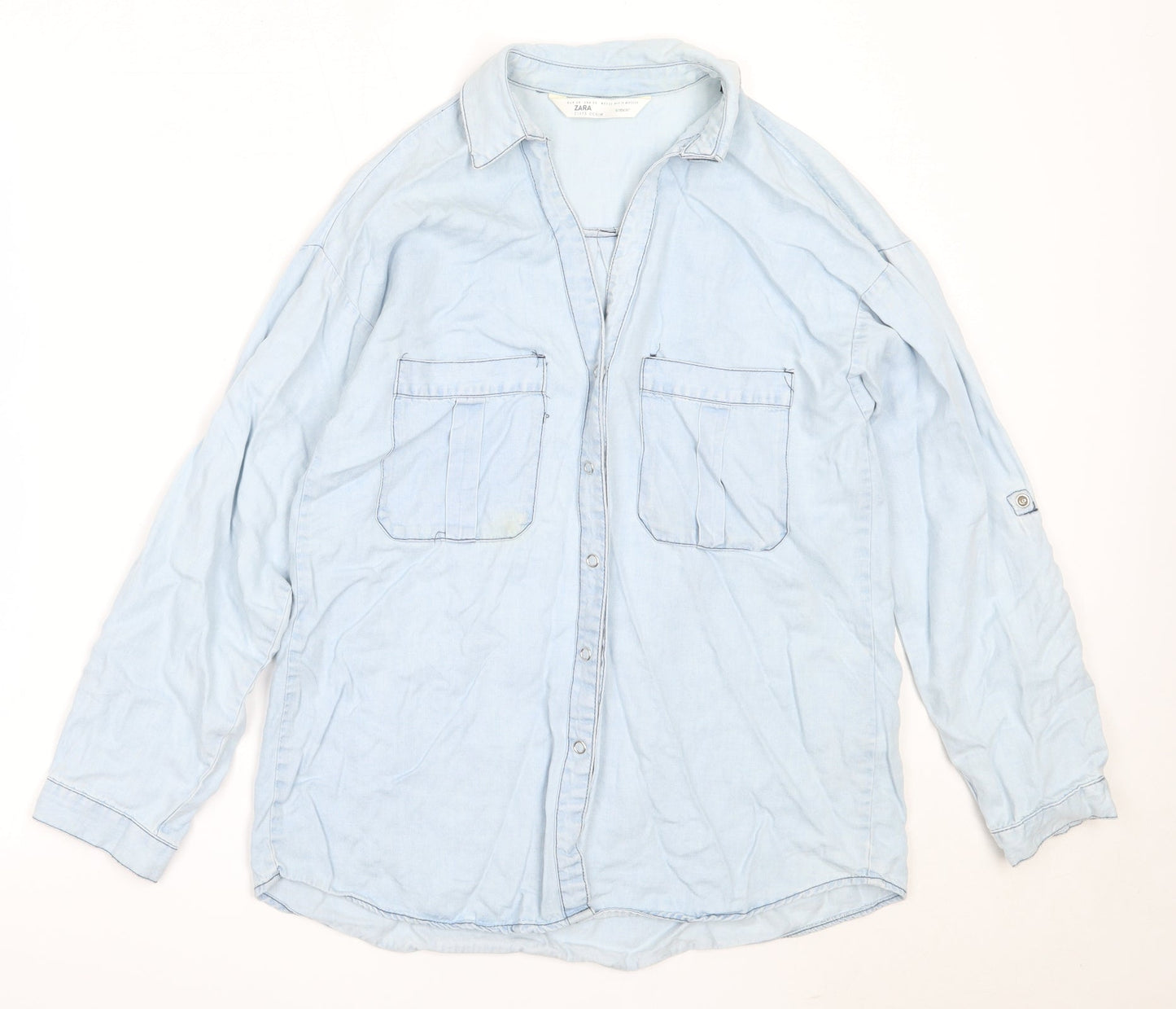 Womens UK Size XS Zara Blue Basic Button-Up