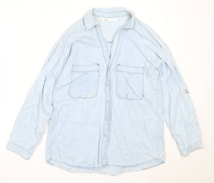 Womens UK Size XS Zara Blue Basic Button-Up