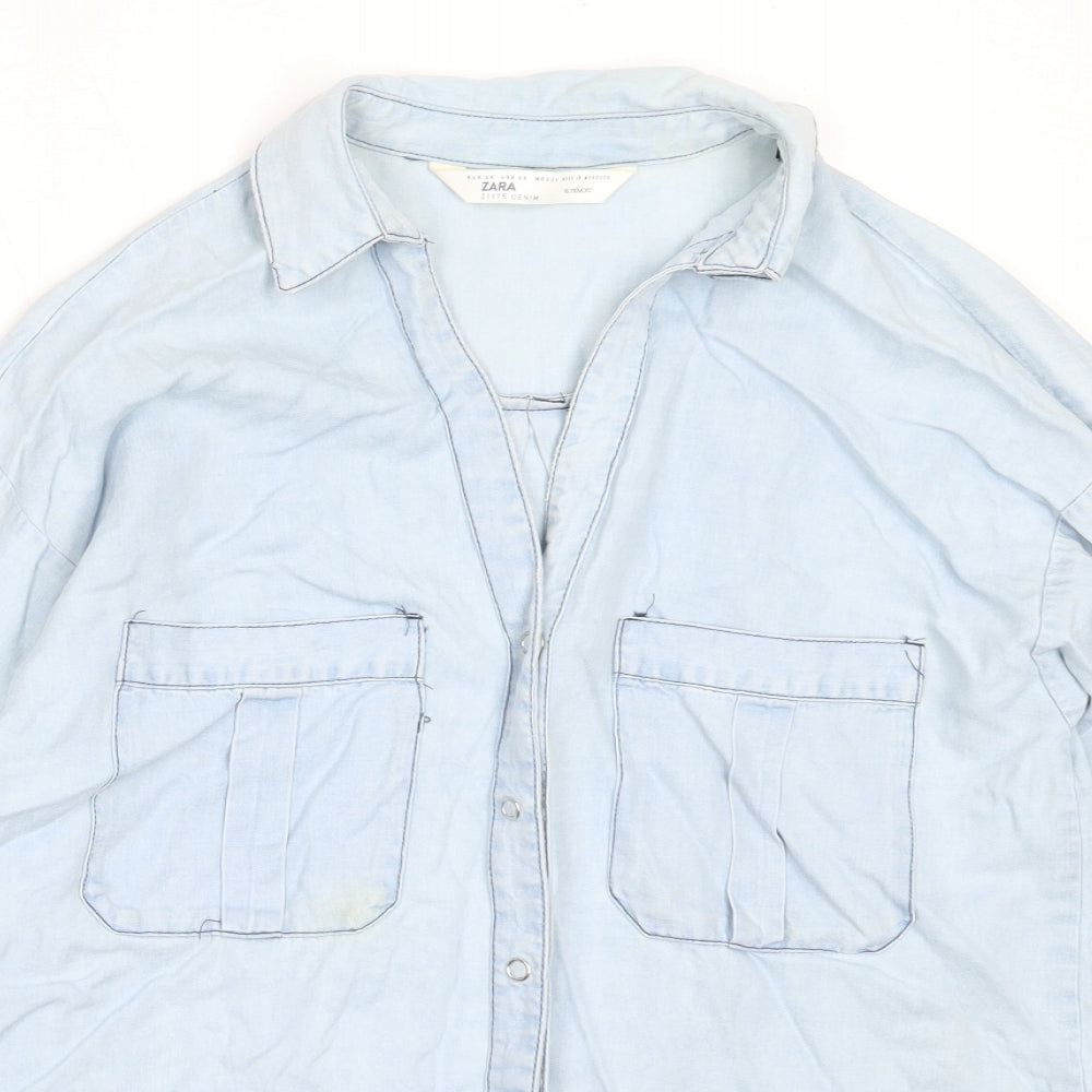 Womens UK Size XS Zara Blue Basic Button-Up