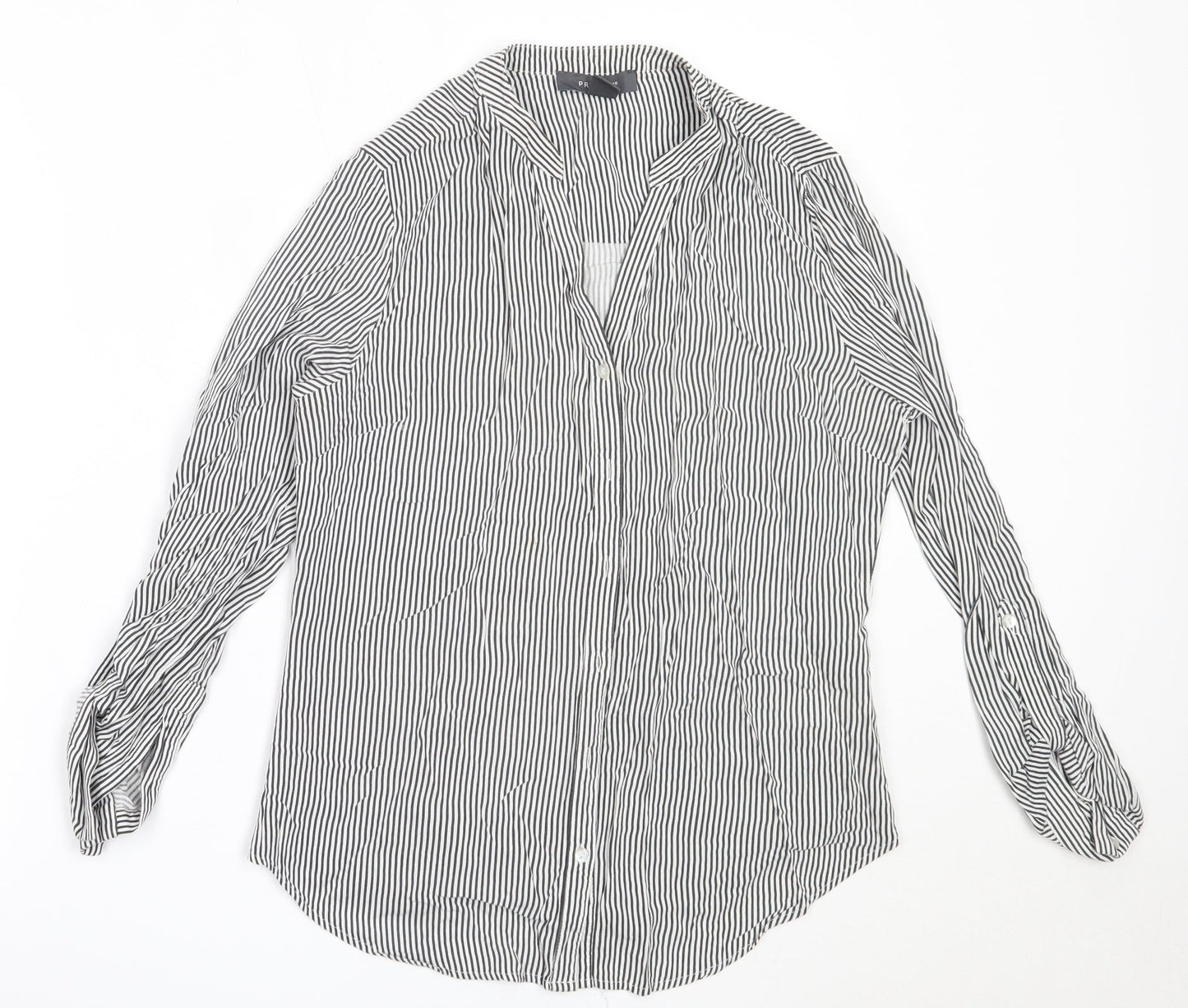 Primark Womens Grey Striped Viscose Basic Button-Up Size 10 V-Neck