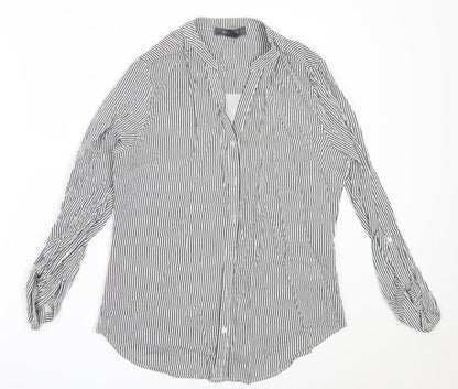 Primark Womens Grey Striped Viscose Basic Button-Up Size 10 V-Neck