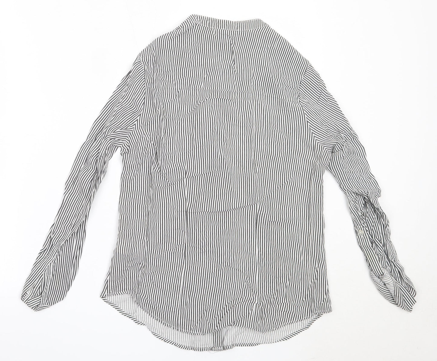 Primark Womens Grey Striped Viscose Basic Button-Up Size 10 V-Neck