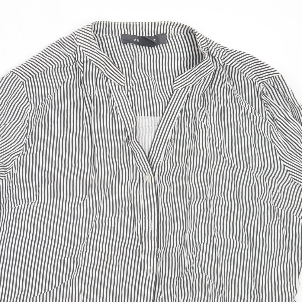Primark Womens Grey Striped Viscose Basic Button-Up Size 10 V-Neck