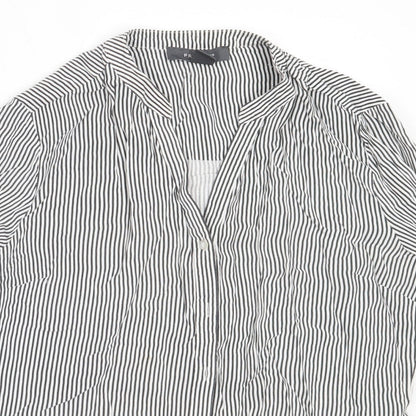 Primark Womens Grey Striped Viscose Basic Button-Up Size 10 V-Neck