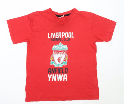 LFC Boys Red  Cotton Basic T-Shirt Size 12-13 Years V-Neck  - Liverpool FC